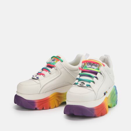 Classic Sneaker Low Kalbsleder, Weiß mit Regenbogen