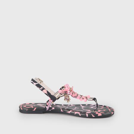 Rebecca vegan flat sandals satin look, black and pink