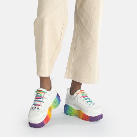 Classic Sneaker Low Kalbsleder, Weiß mit Regenbogen