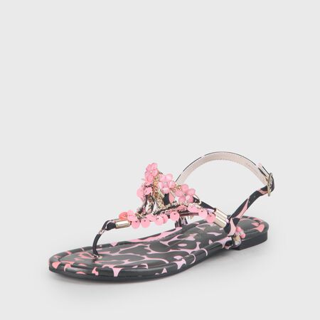 Rebecca vegan flat sandals satin look, black and pink