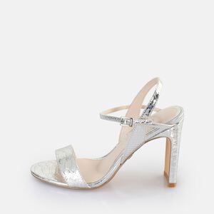 Jean Neat heeled sandal vegan, snake silver  