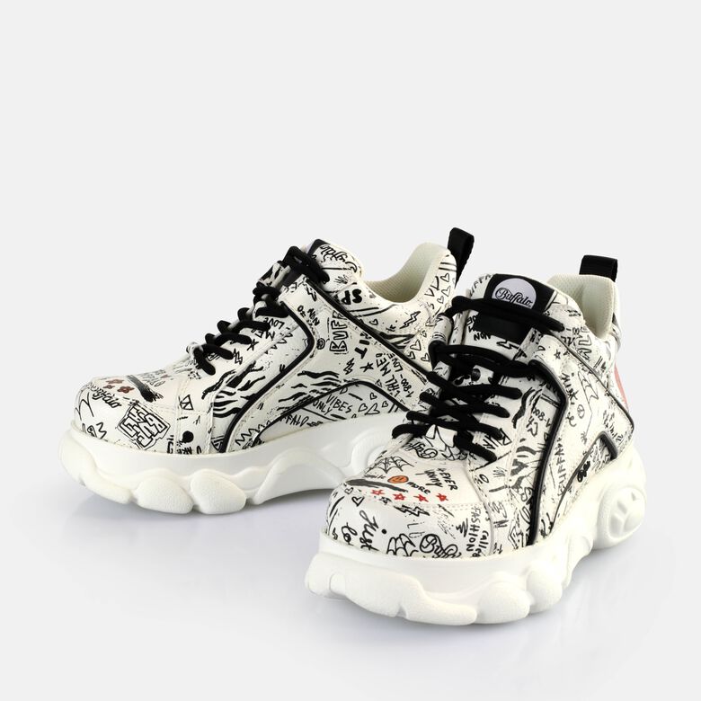 Order CLD Corin Graffiti Sneakers vegan, white/black |Sneakers BUFFALO®