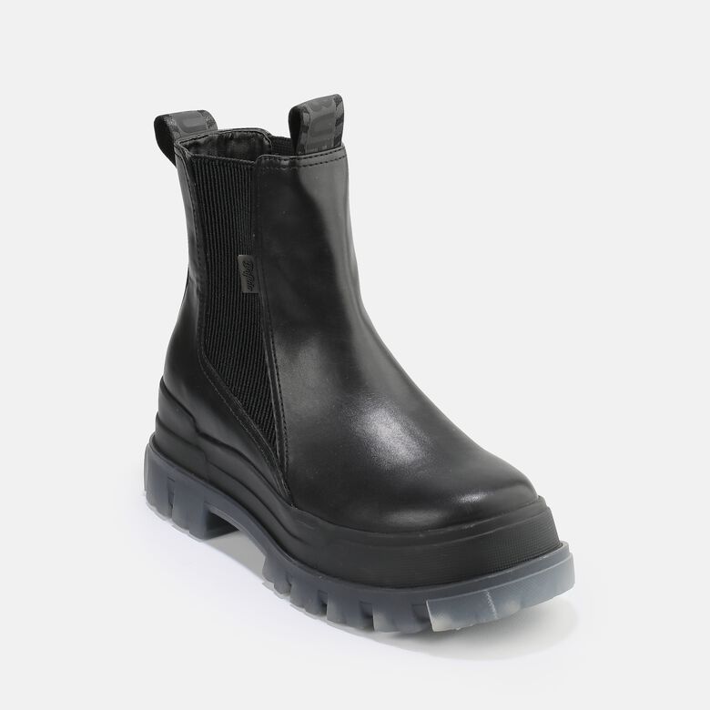 Aspha Chelsea vegan mid ankle boots, black/transparent